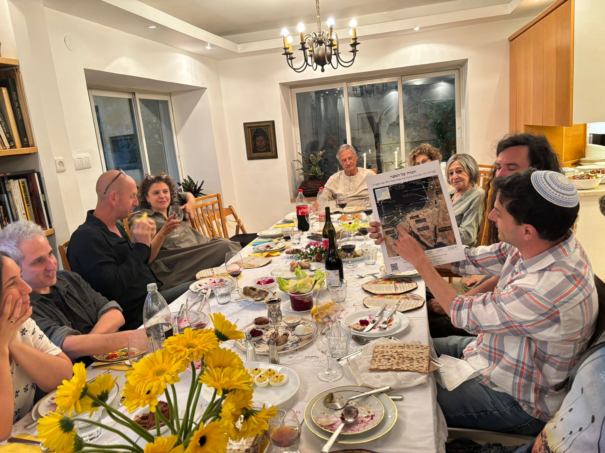 Family with the map at Seder night